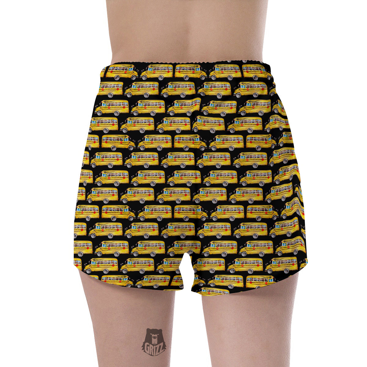Yellow Bus Print Pattern Women's Shorts-grizzshop