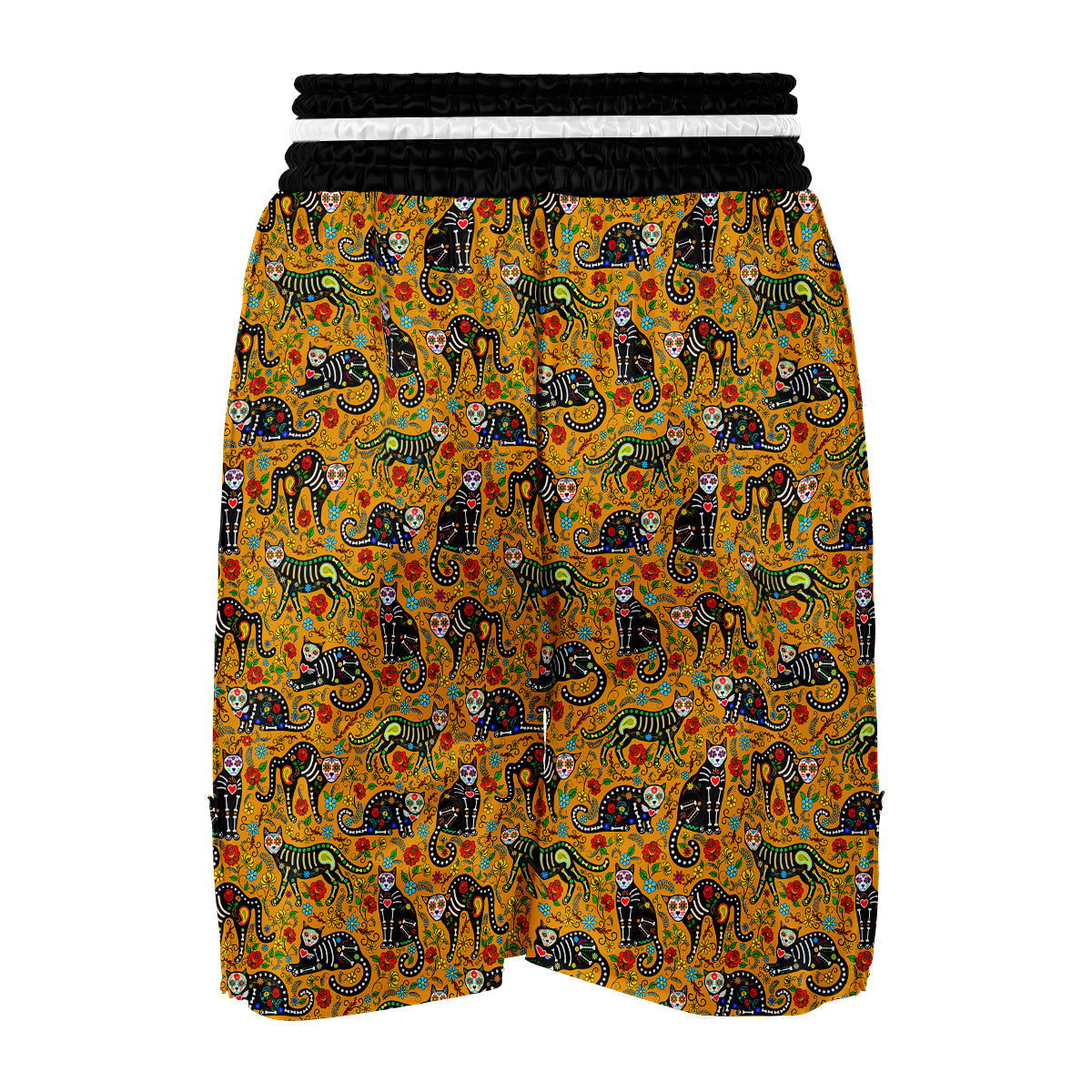 Yellow Calavera Cat Print Pattern Boxing Shorts-grizzshop