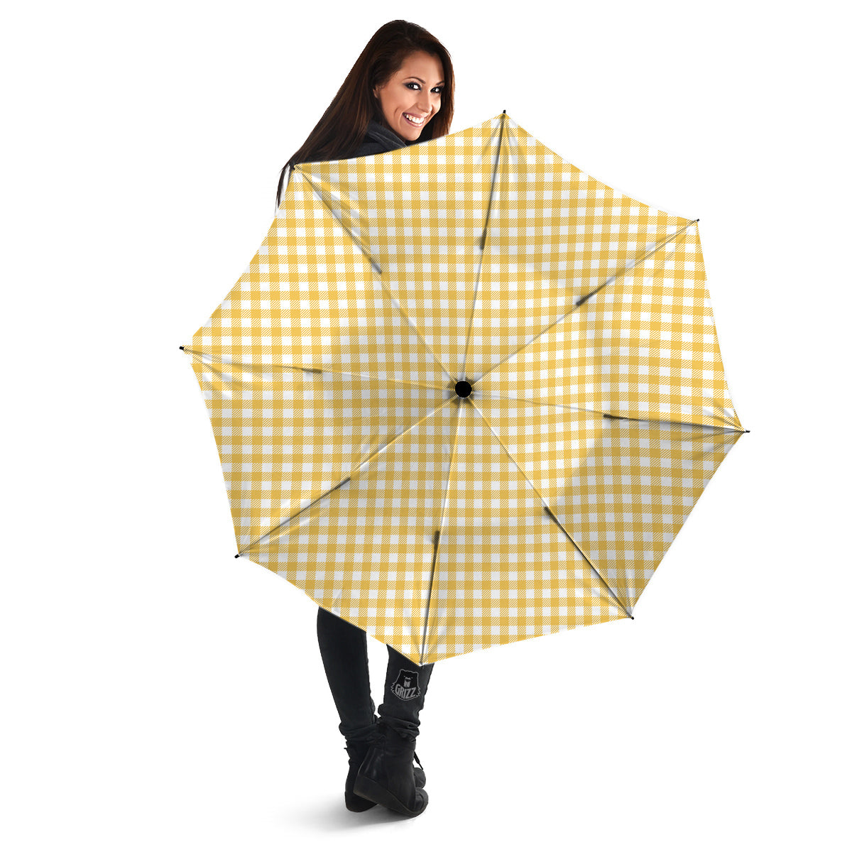 Yellow Canary And White Gingham Print Umbrella-grizzshop