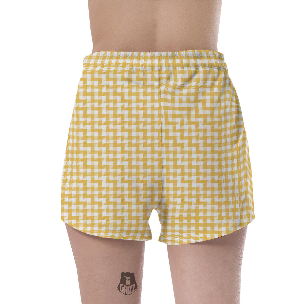 Yellow Canary And White Gingham Print Women's Shorts-grizzshop