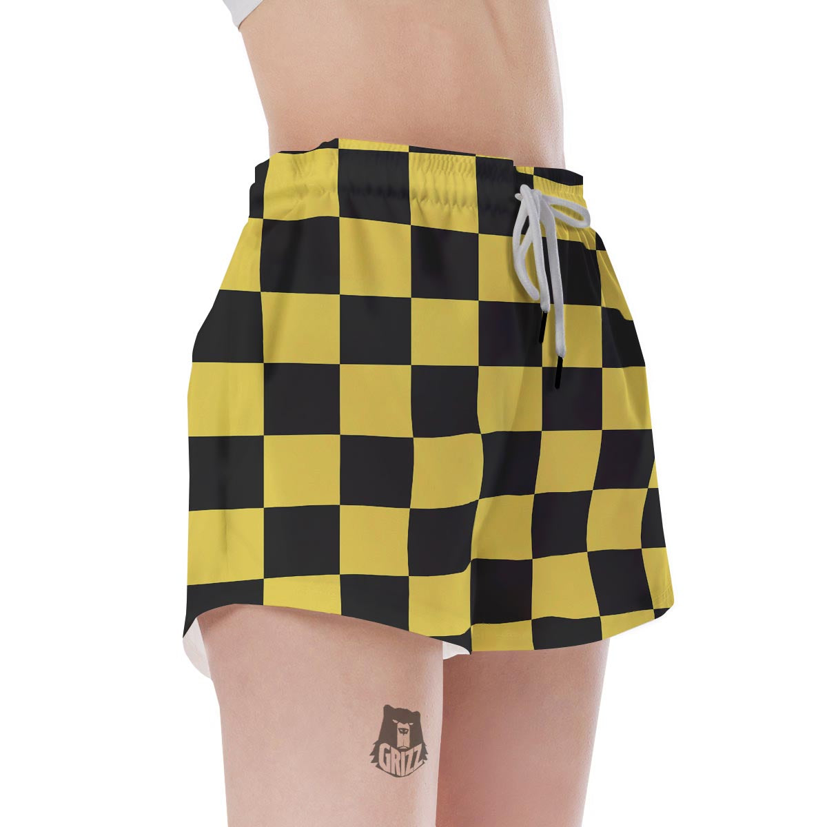 Yellow Checkered Print Women's Shorts-grizzshop