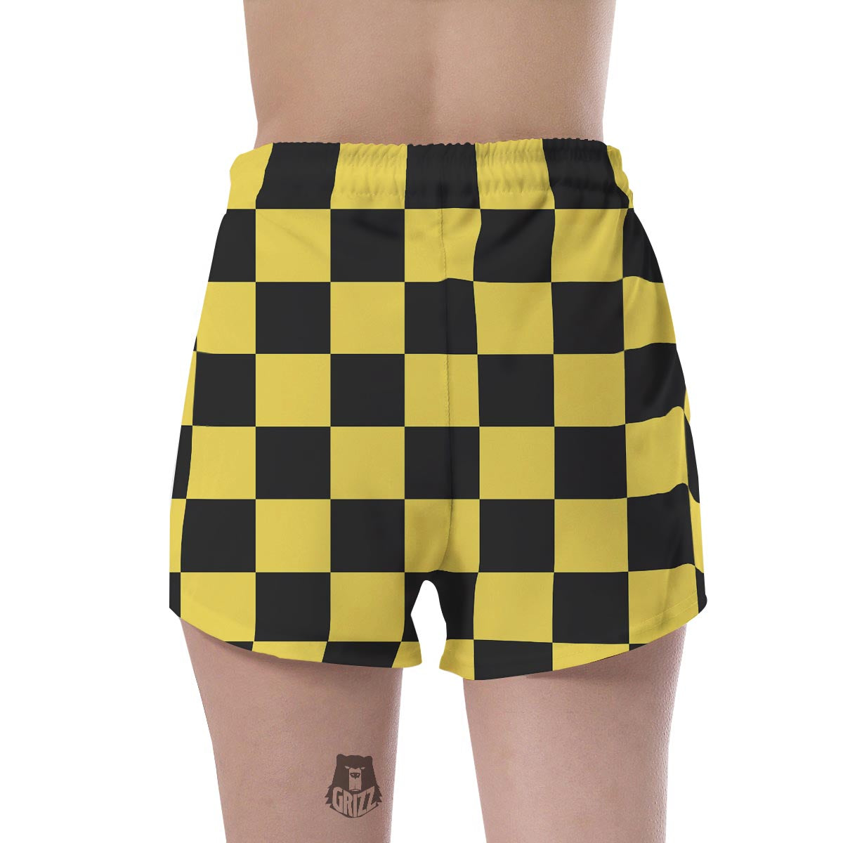 Yellow Checkered Print Women's Shorts-grizzshop