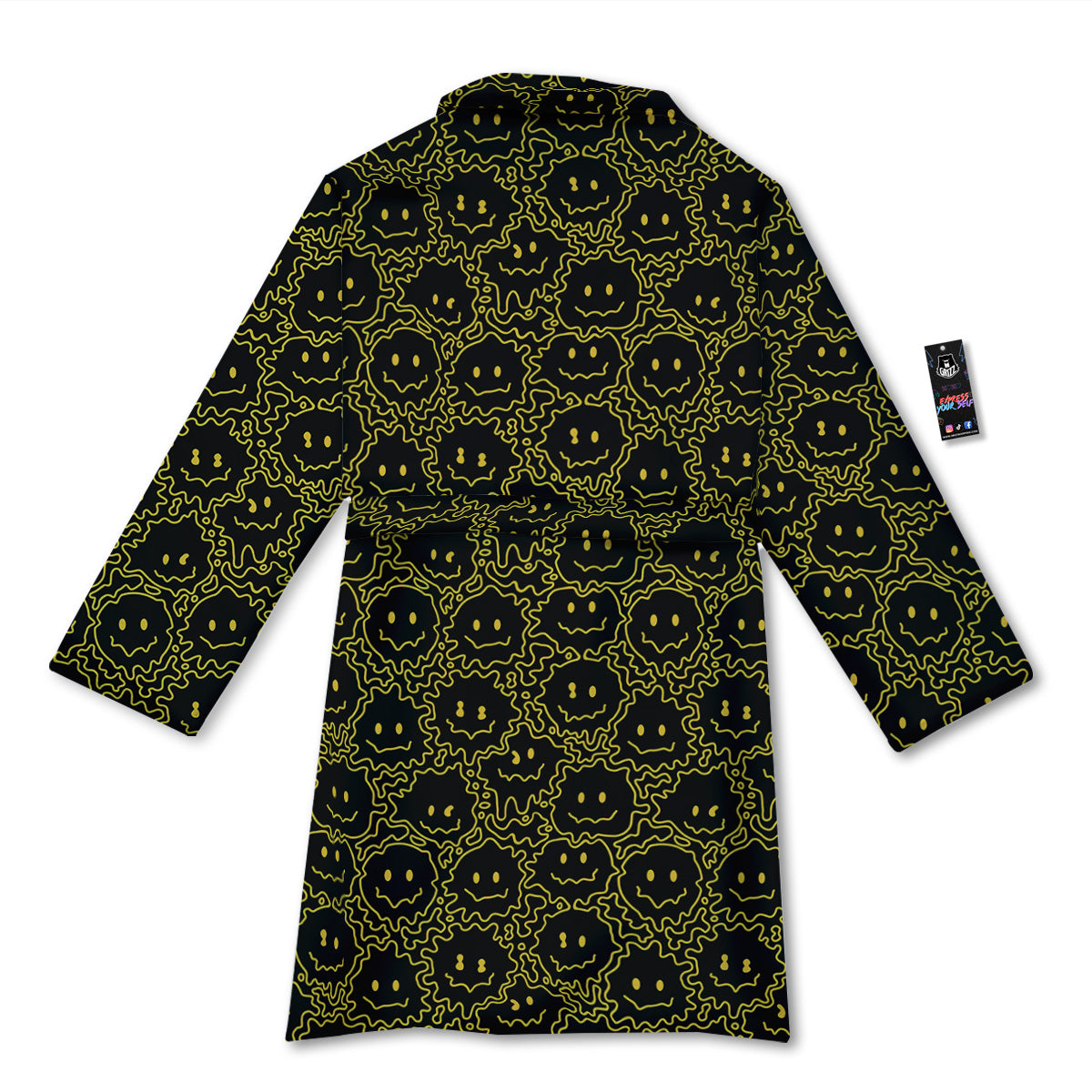 Yellow Crazy Emoji Print Pattern Bathrobe-grizzshop