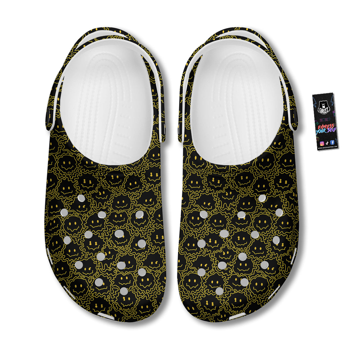Yellow Crazy Emoji Print Pattern Clog-grizzshop