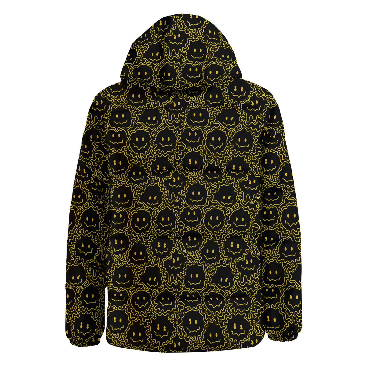 Yellow Crazy Emoji Print Pattern Down Jacket-grizzshop
