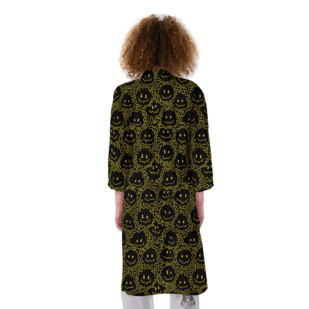 Yellow Crazy Emoji Print Pattern Kimono-grizzshop