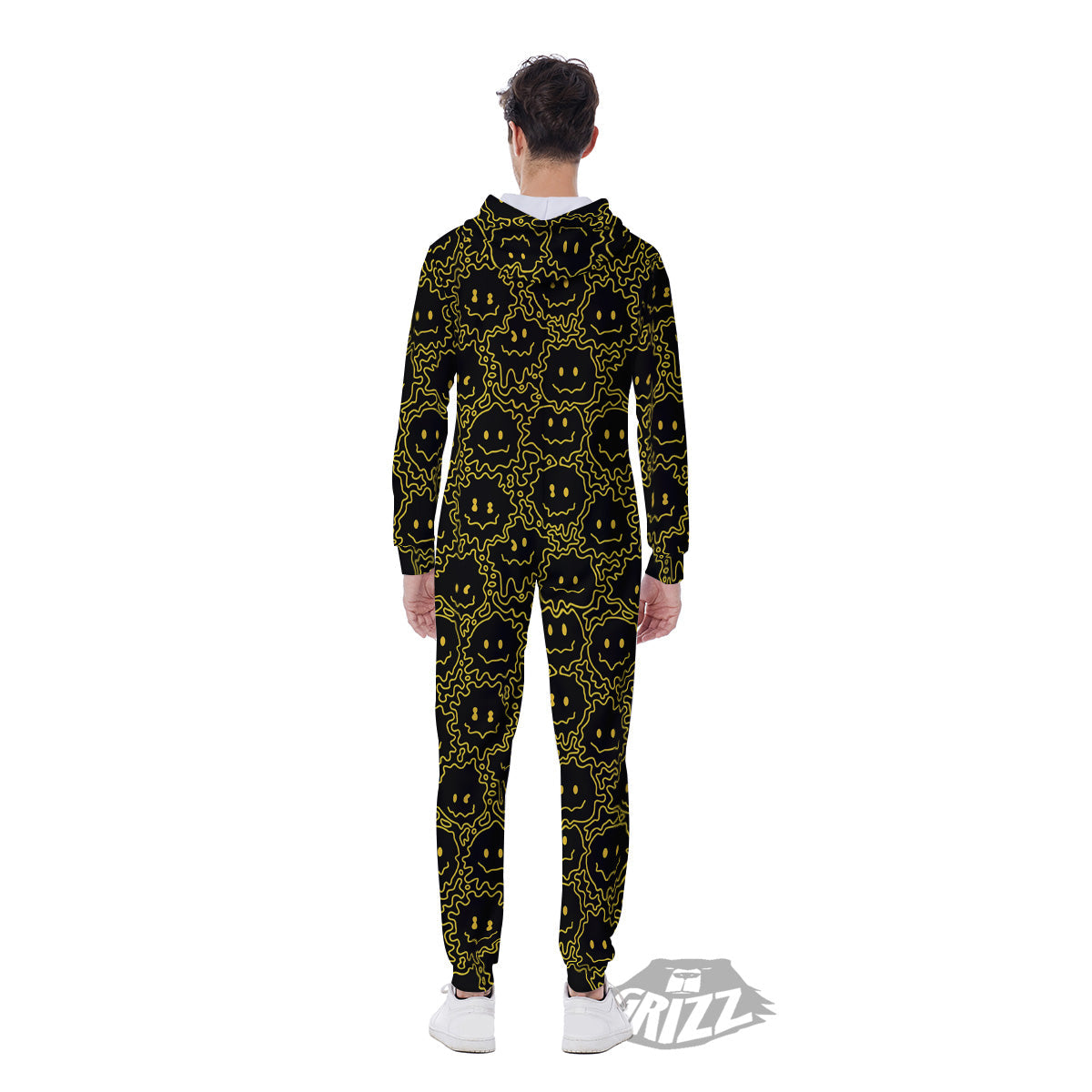 Yellow Crazy Emoji Print Pattern Men's Jumpsuit-grizzshop