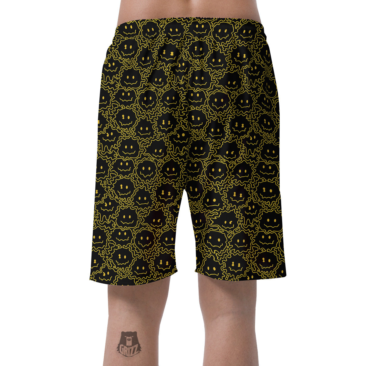 Yellow Crazy Emoji Print Pattern Men's Shorts-grizzshop