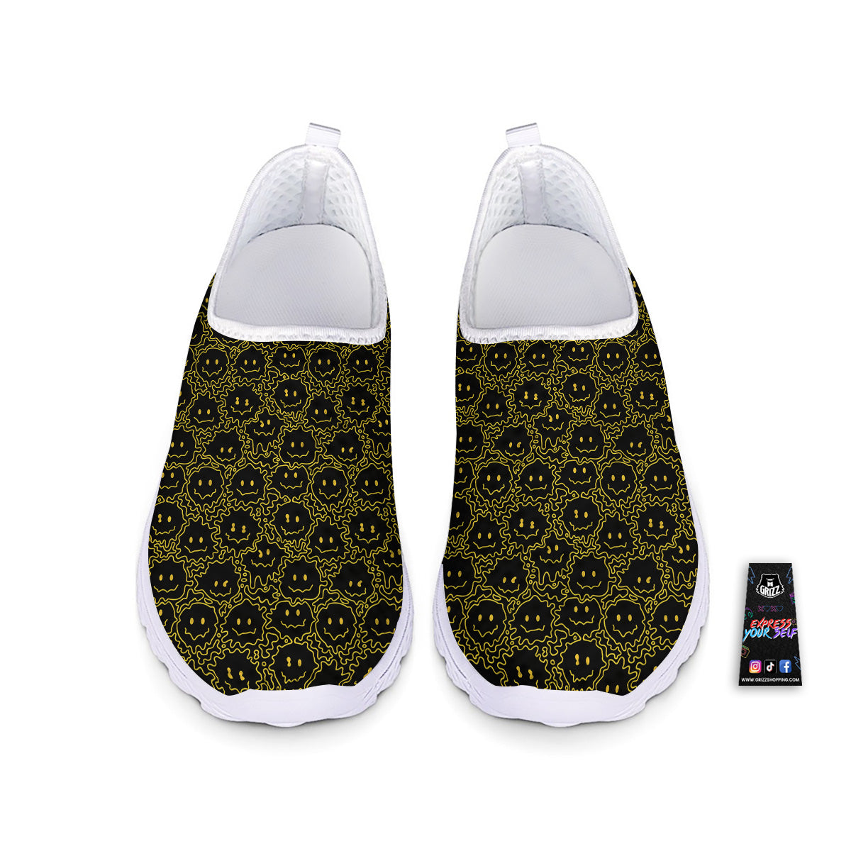 Yellow Crazy Emoji Print Pattern Nurse Shoes-grizzshop