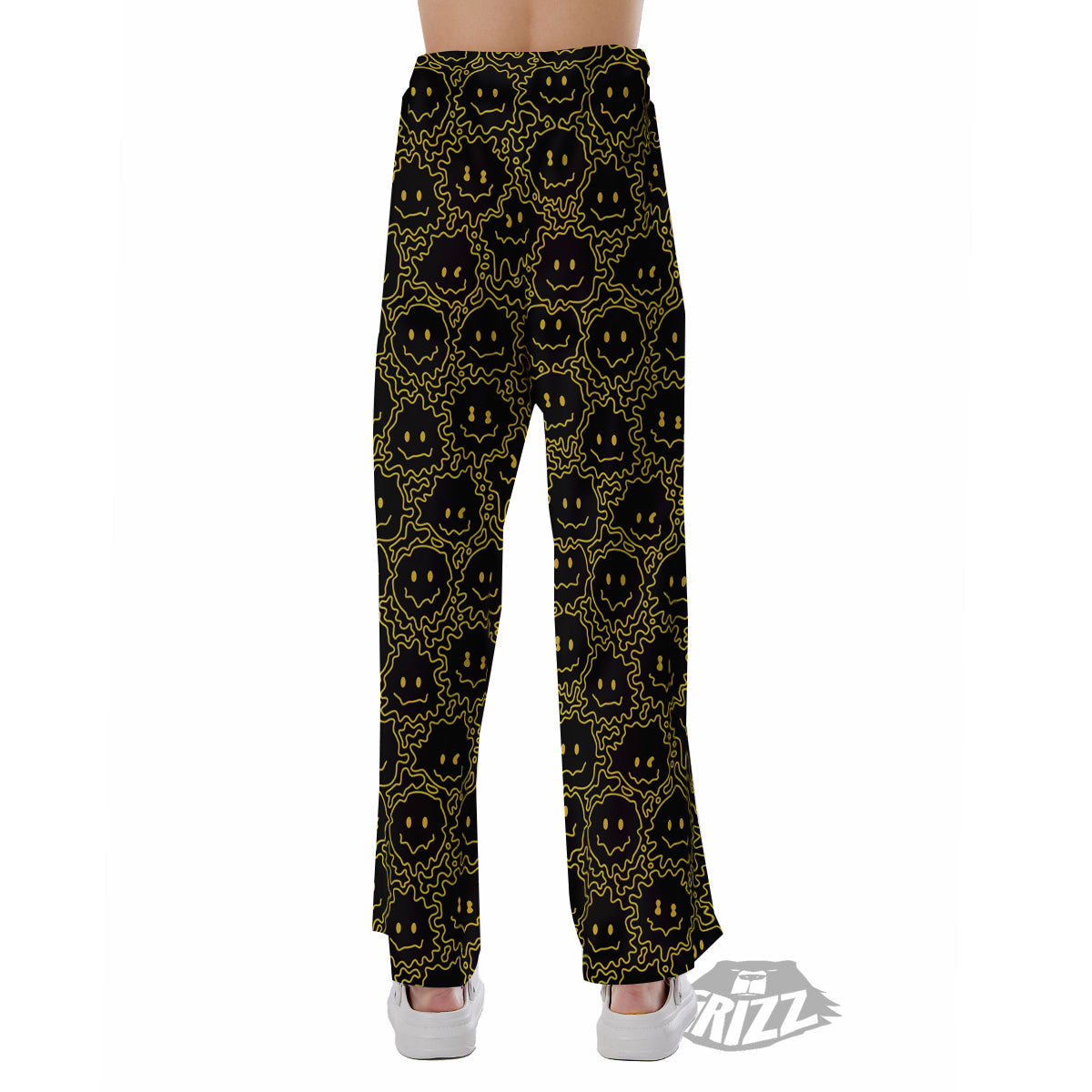 Yellow Crazy Emoji Print Pattern Pajama Pants-grizzshop