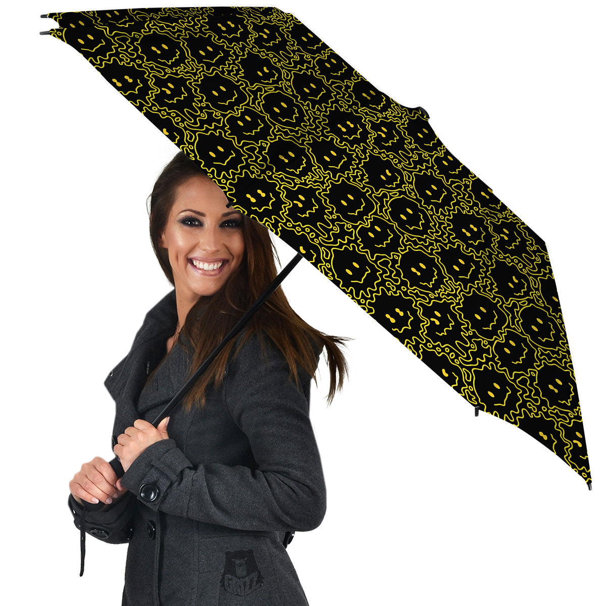 Yellow Crazy Emoji Print Pattern Umbrella-grizzshop