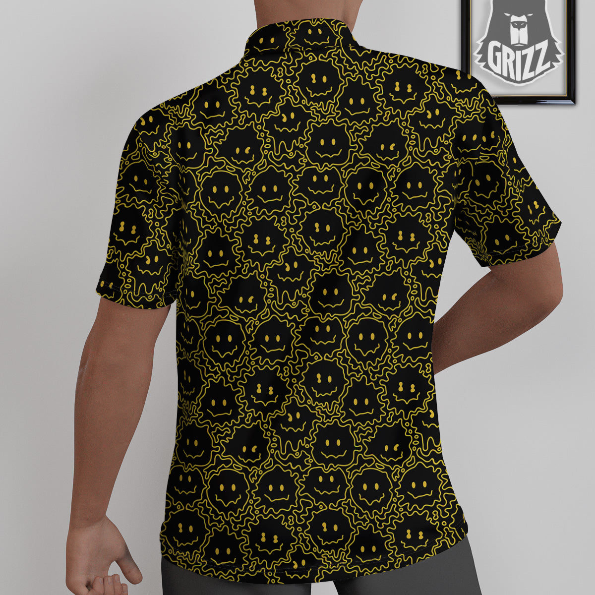 Yellow Crazy Emoji Print Pattern Untucked Shirts-grizzshop