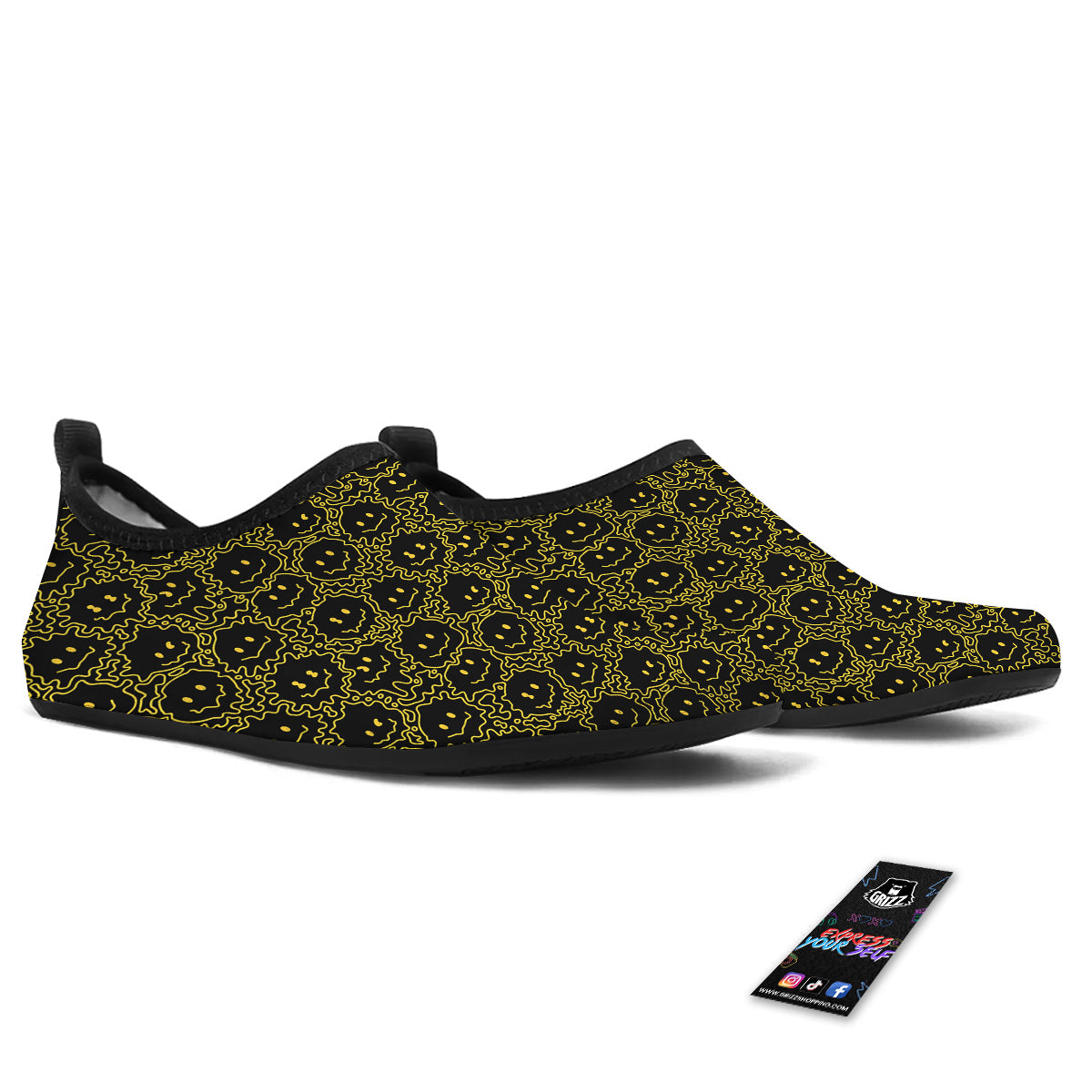 Yellow Crazy Emoji Print Pattern Water Shoes-grizzshop