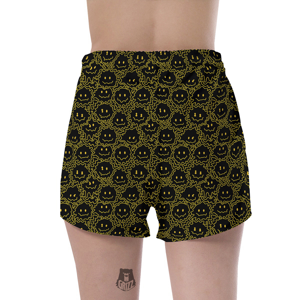 Yellow Crazy Emoji Print Pattern Women's Shorts-grizzshop