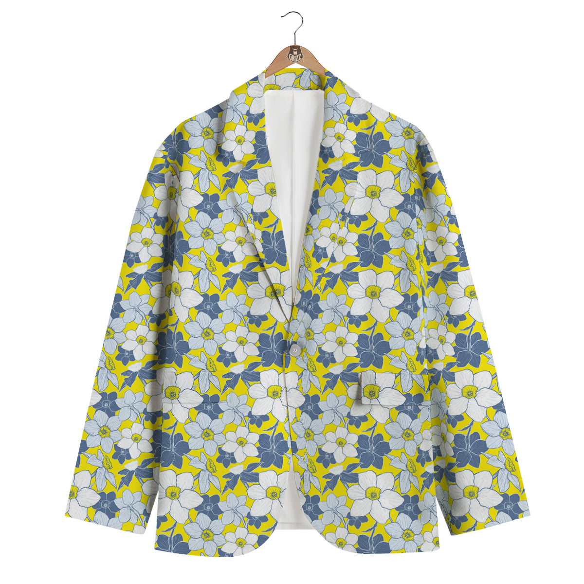 Yellow Daffodil Print Pattern Men's Blazer-grizzshop