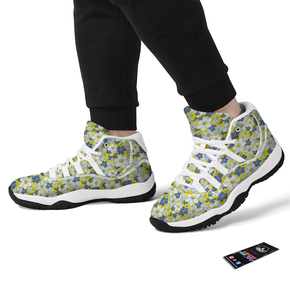 Yellow Daffodil Print Pattern White Bball Shoes-grizzshop