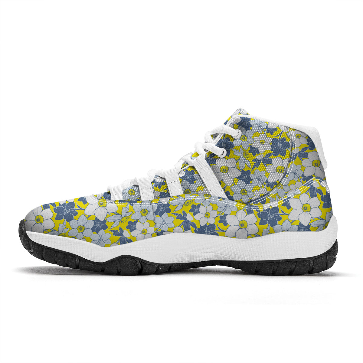 Yellow Daffodil Print Pattern White Bball Shoes-grizzshop