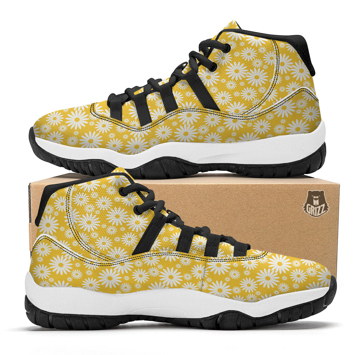 Yellow Daisy Black Bball Shoes-grizzshop