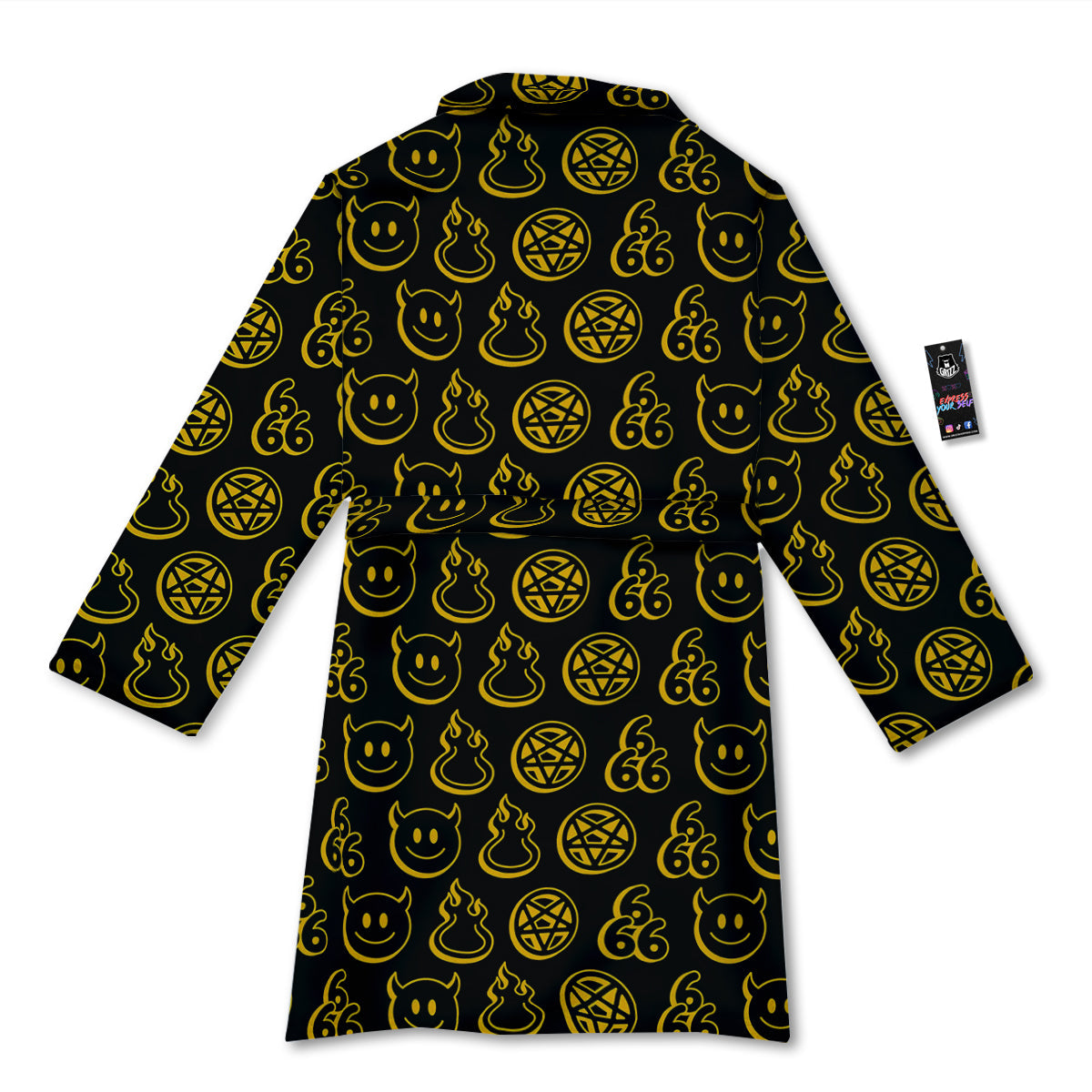 Yellow Demon Smile And Symbol Print Pattern Bathrobe-grizzshop