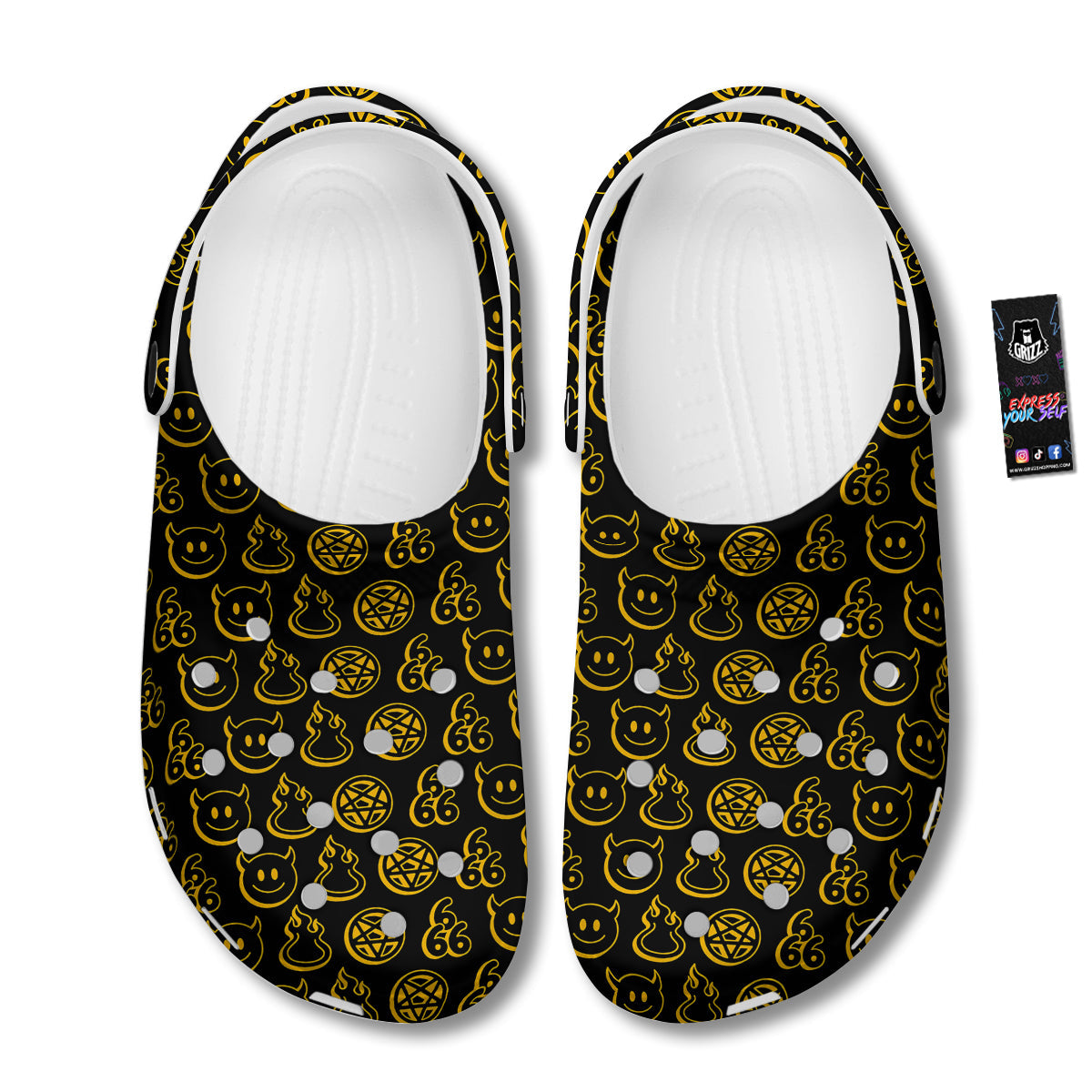 Yellow Demon Smile And Symbol Print Pattern Clog-grizzshop