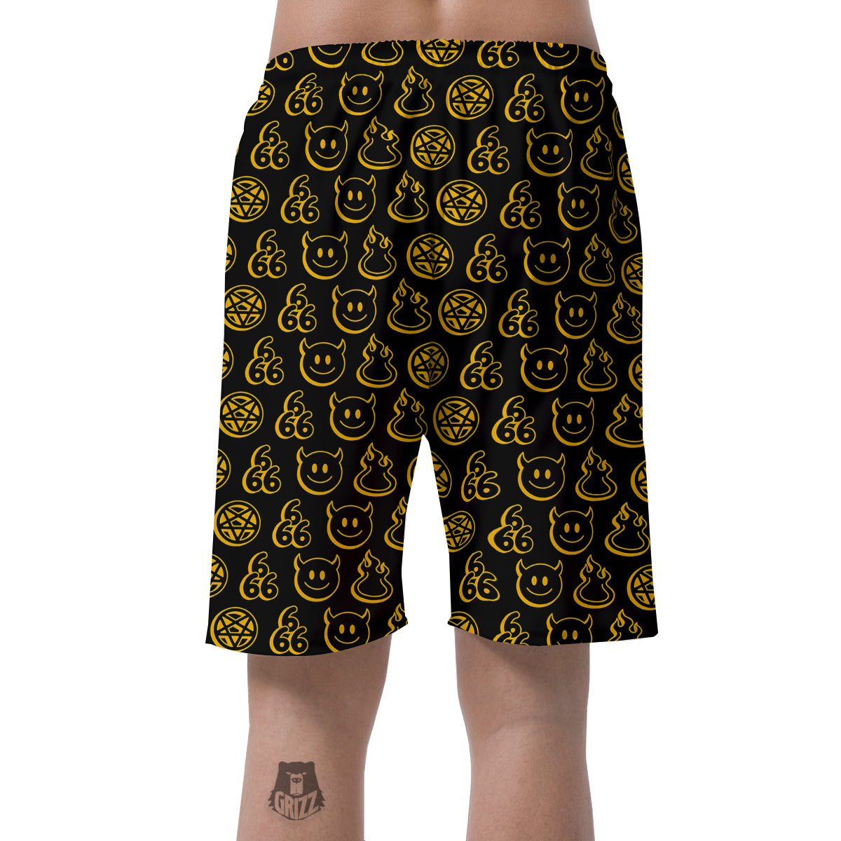Yellow Demon Smile And Symbol Print Pattern Men's Shorts-grizzshop