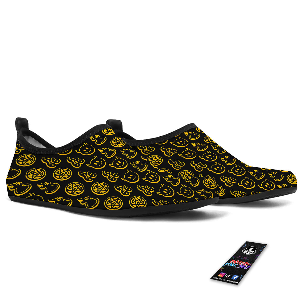 Yellow Demon Smile And Symbol Print Pattern Water Shoes-grizzshop