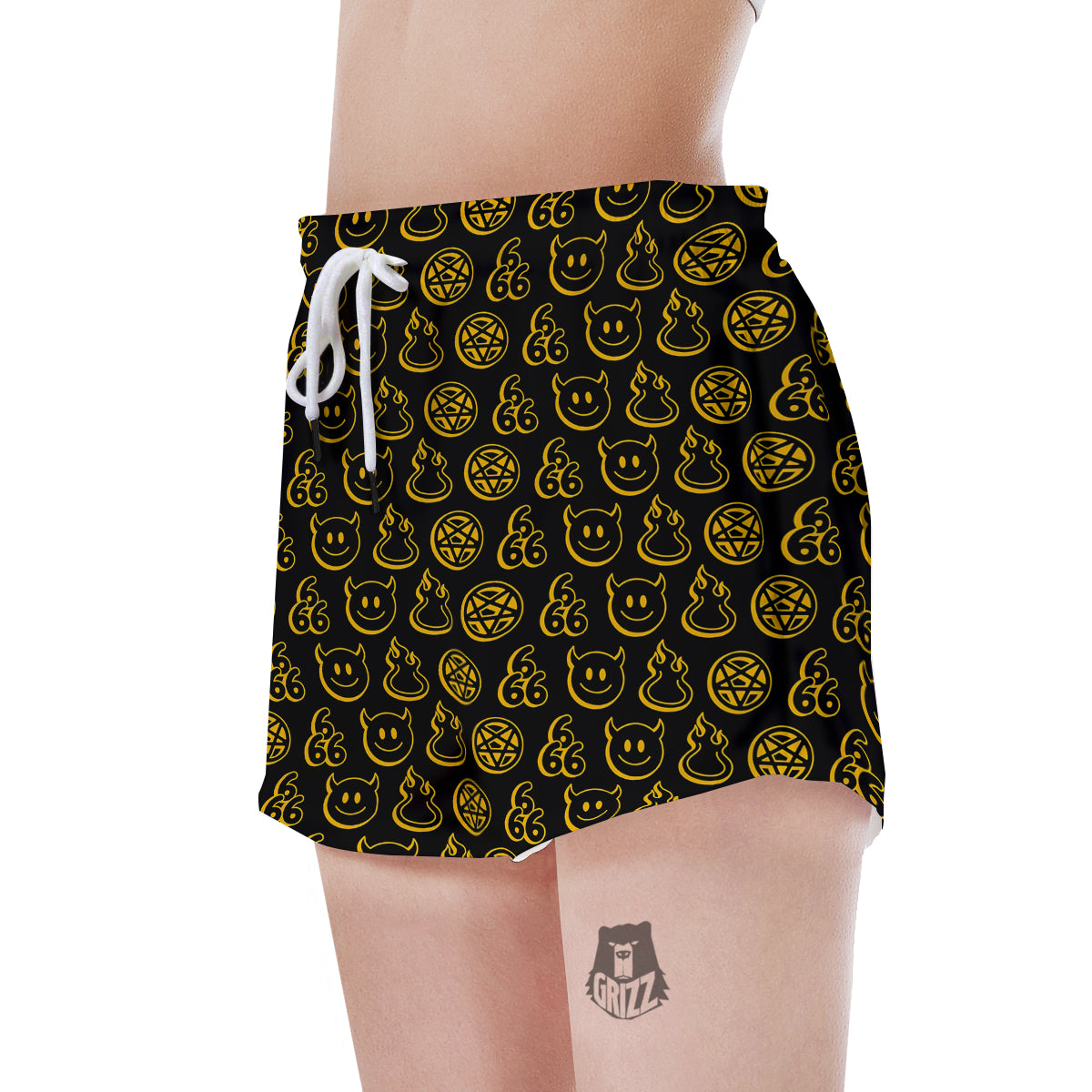 Yellow Demon Smile And Symbol Print Pattern Women's Shorts-grizzshop