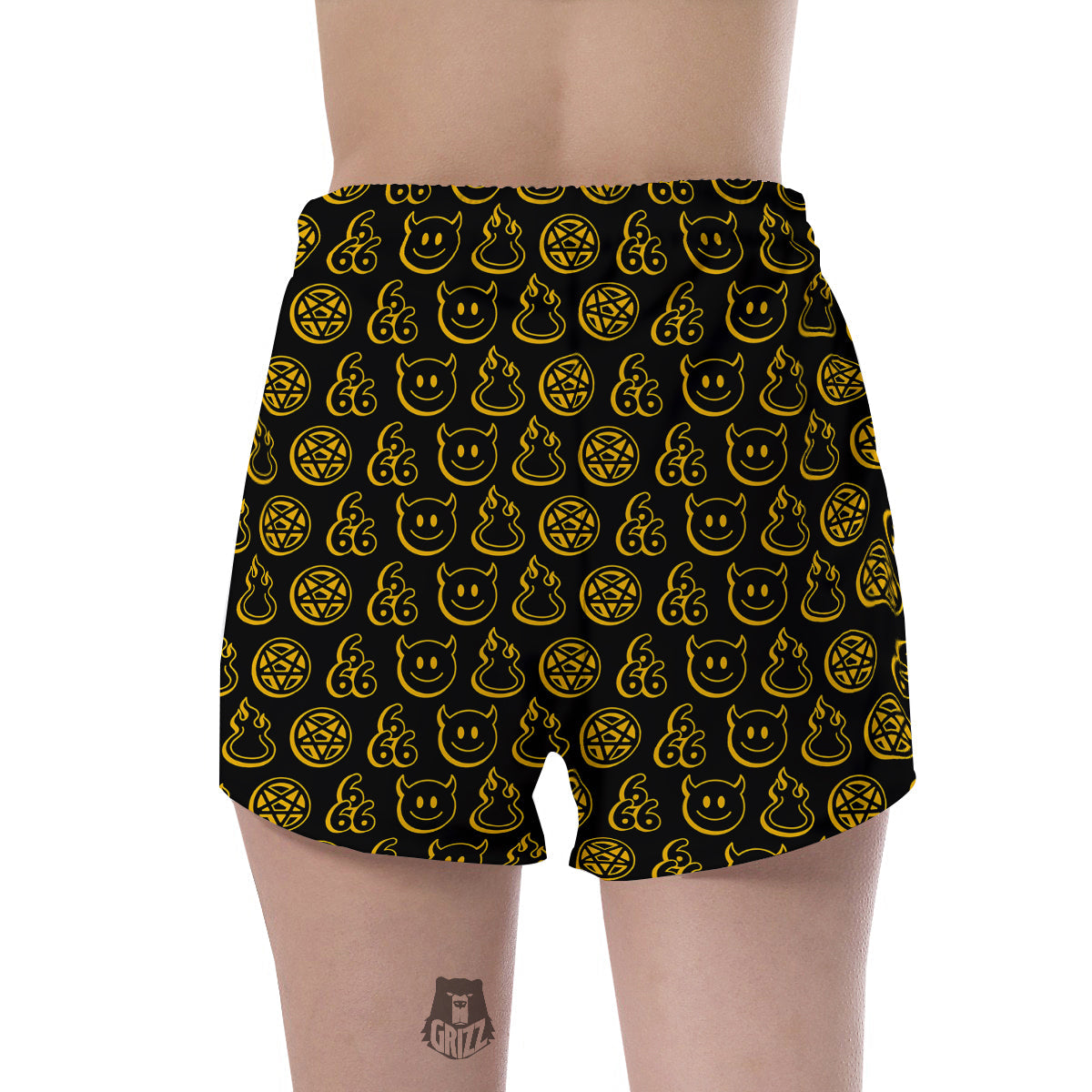 Yellow Demon Smile And Symbol Print Pattern Women's Shorts-grizzshop