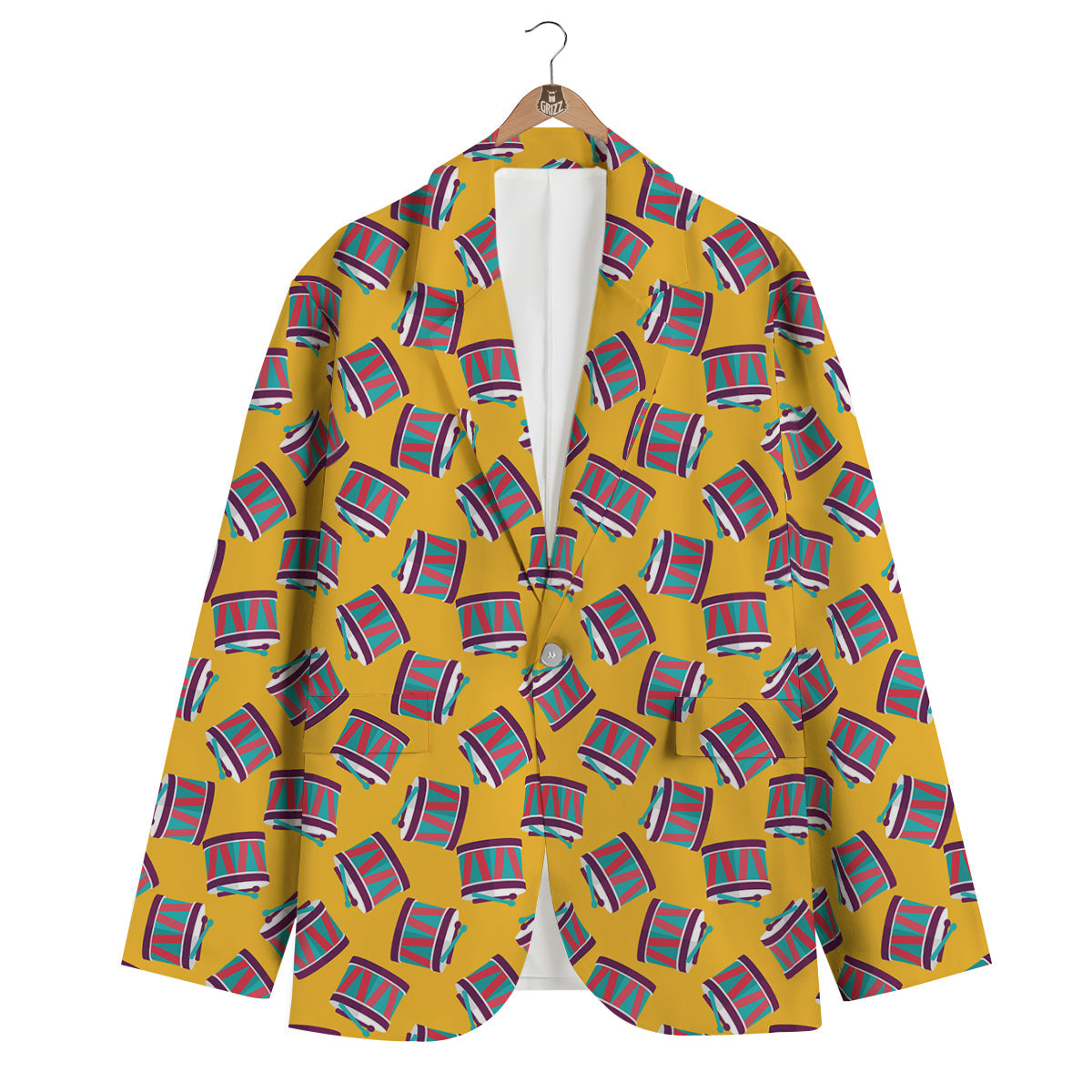 Yellow Drum Print Pattern Men's Blazer-grizzshop