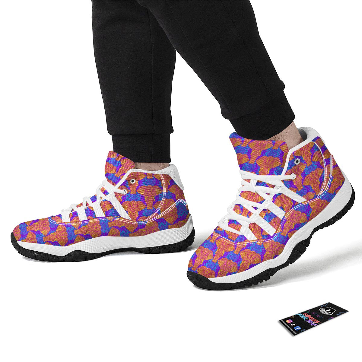 Yellow Elephant Mandala Print White Bball Shoes-grizzshop