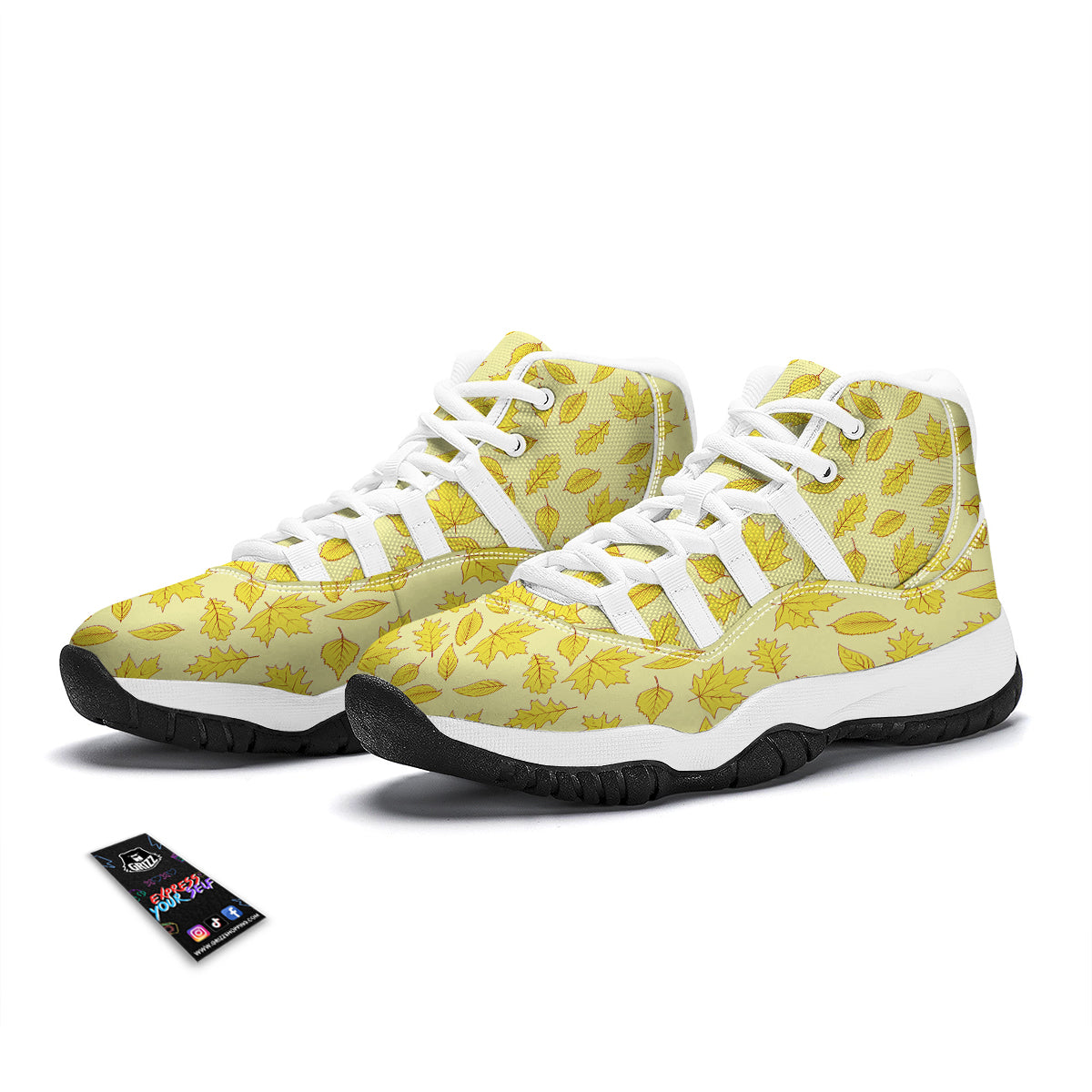 Yellow Elm Maple Leave Print Pattern White Bball Shoes-grizzshop
