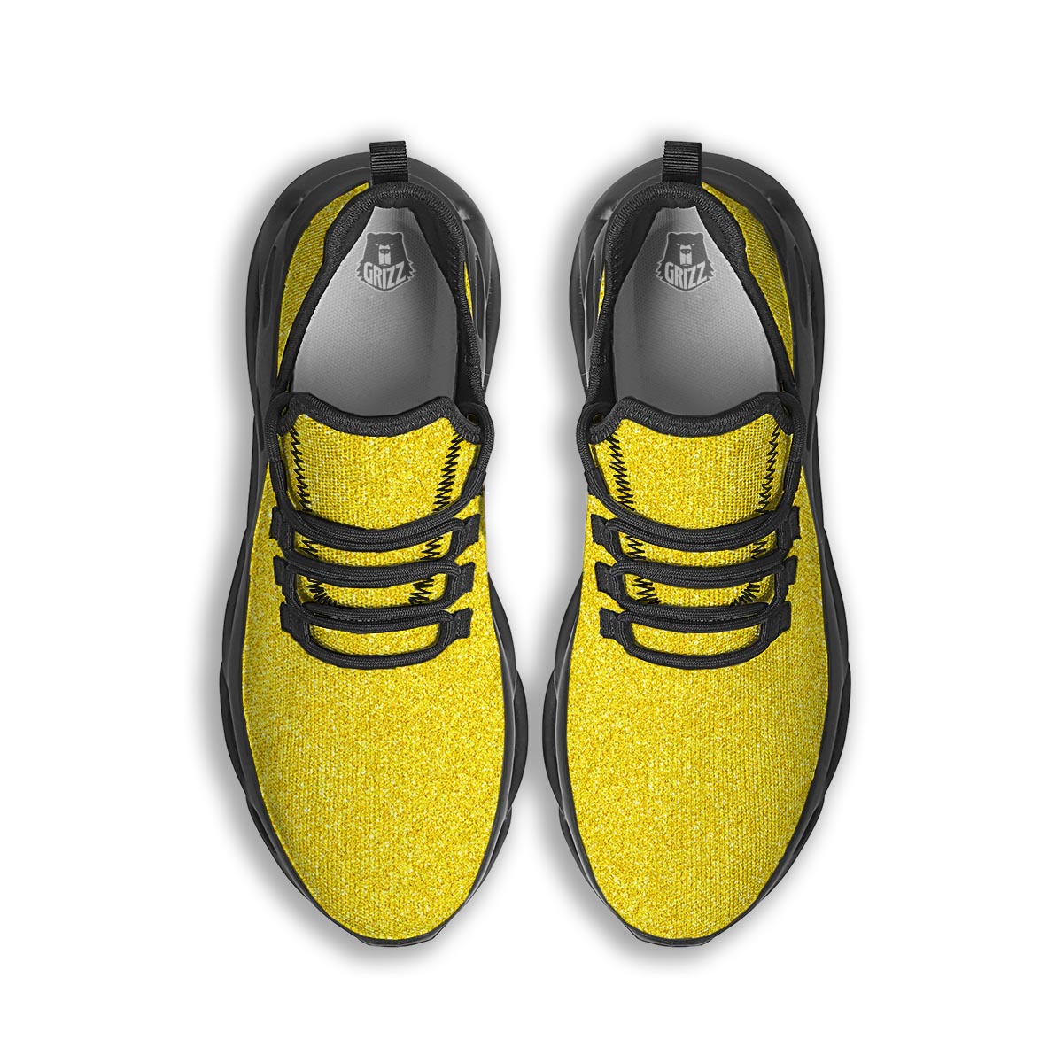 Yellow Glitter Artwork Print Black Running Shoes-grizzshop