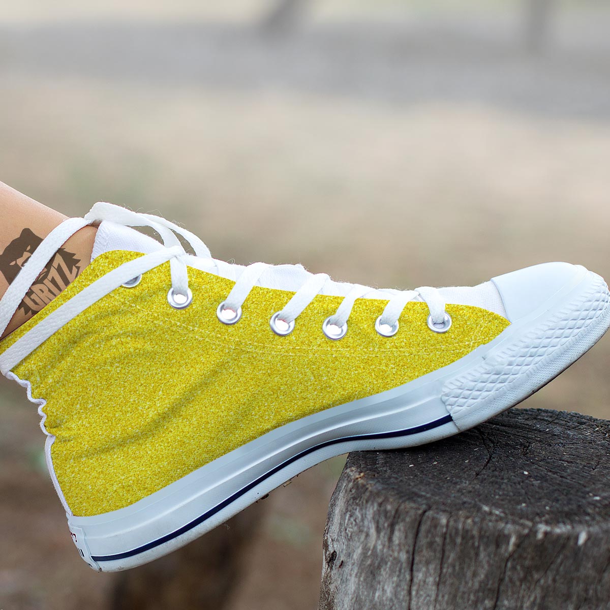 Yellow Glitter Artwork Print White High Top Shoes-grizzshop