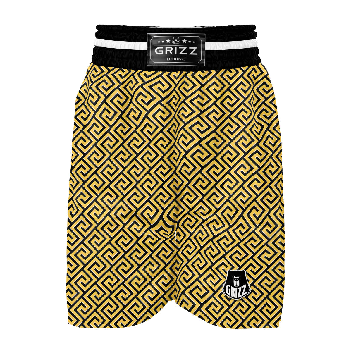 Yellow Greek Key Print Pattern Boxing Shorts-grizzshop