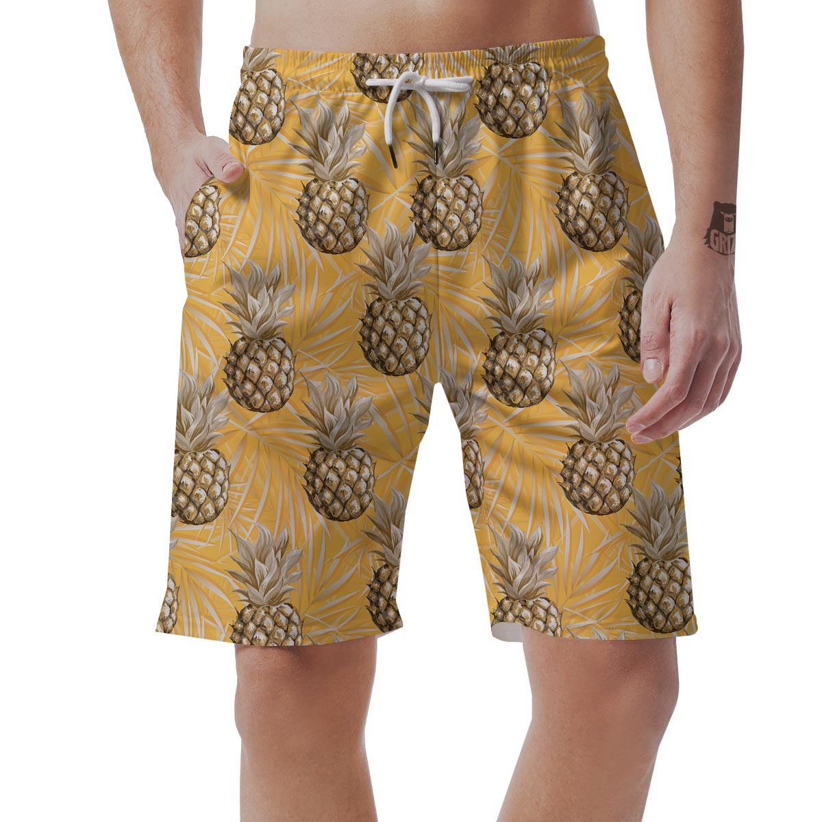 Yellow Hawaiian Pineapple Print Men's Shorts-grizzshop