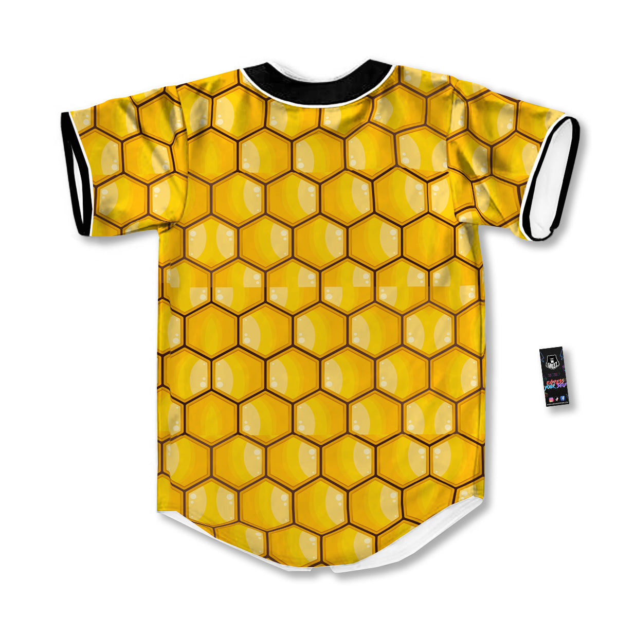 Yellow Honeycomb Print Pattern Baseball Jersey-grizzshop