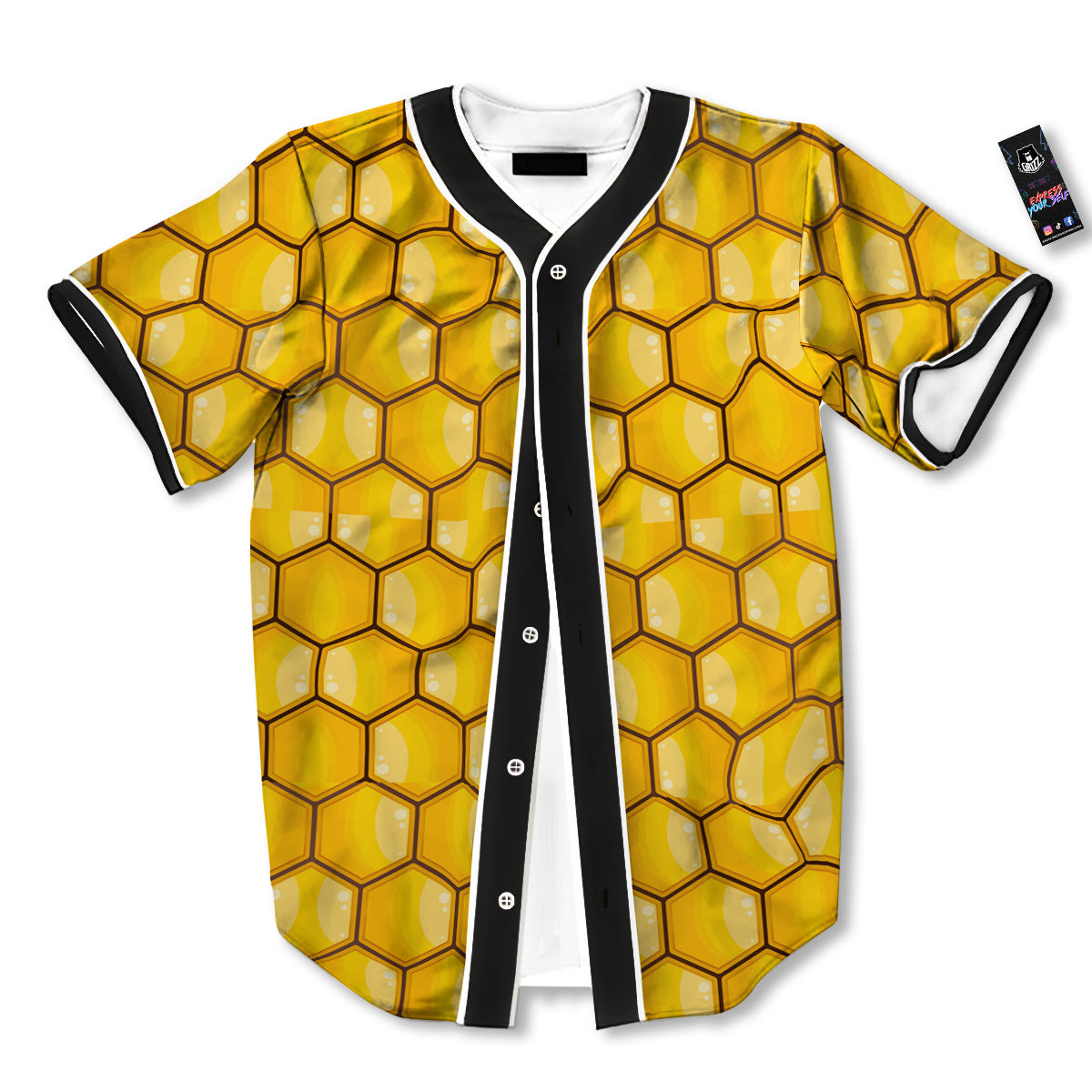 Yellow Honeycomb Print Pattern Baseball Jersey-grizzshop