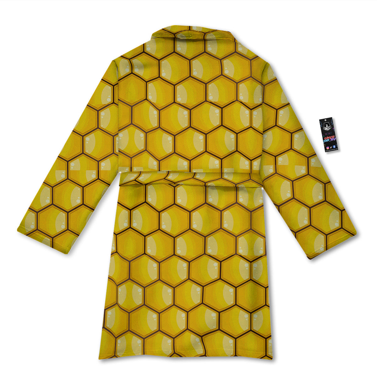 Yellow Honeycomb Print Pattern Bathrobe-grizzshop