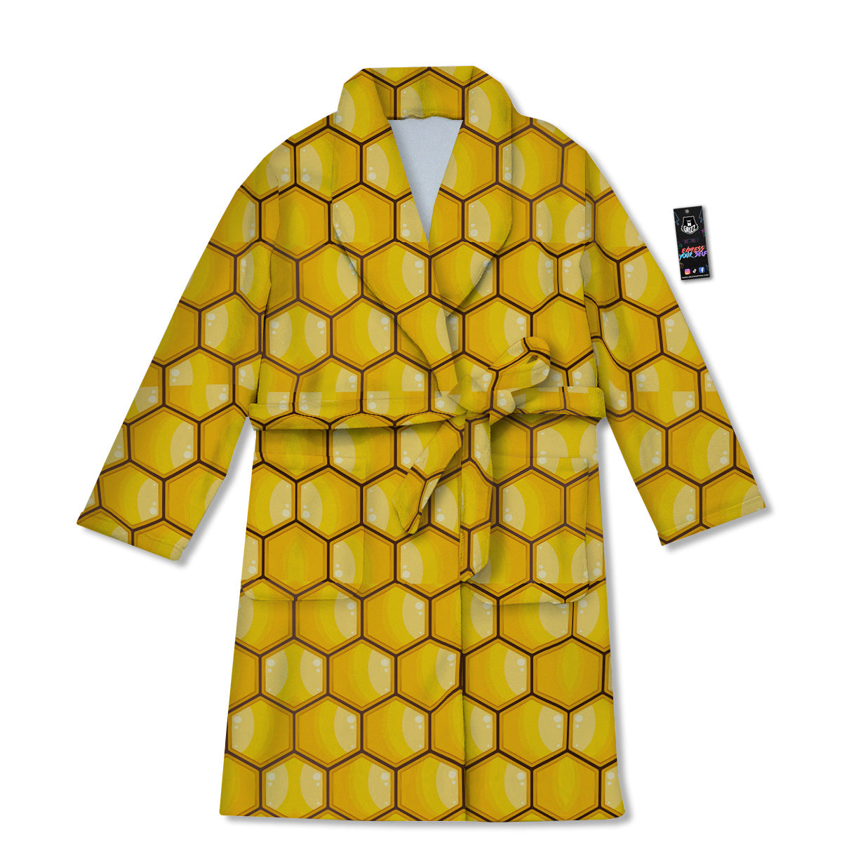 Yellow Honeycomb Print Pattern Bathrobe-grizzshop