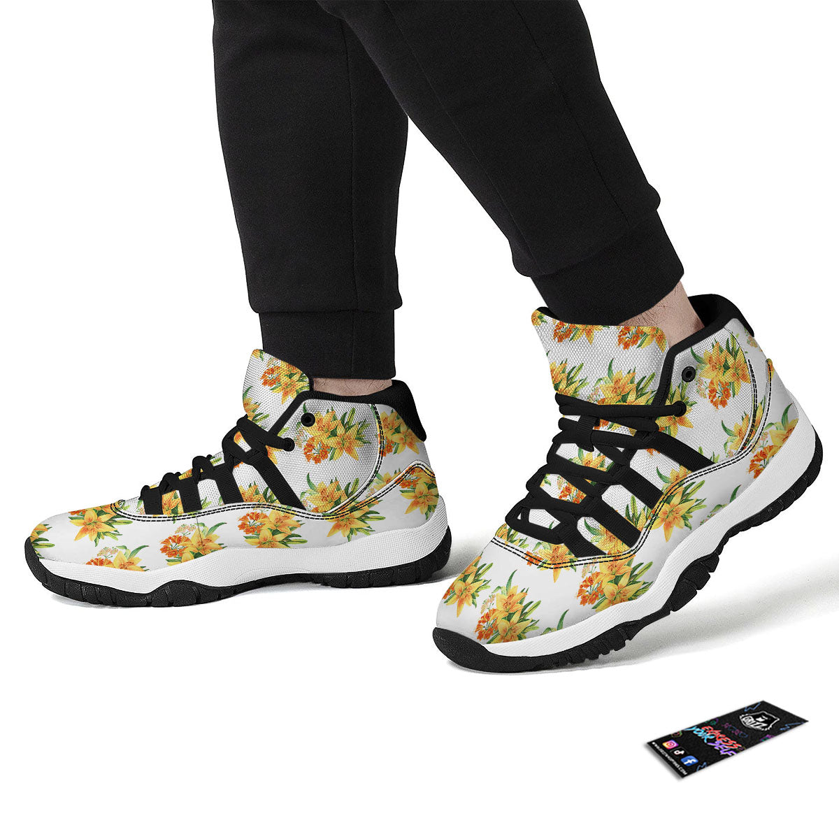 Yellow Honeycomb Print Pattern Black Bball Shoes-grizzshop