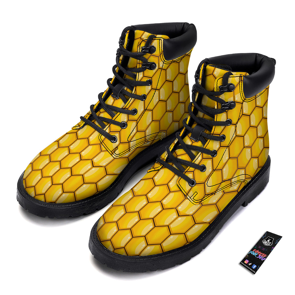 Yellow Honeycomb Print Pattern Boots-grizzshop
