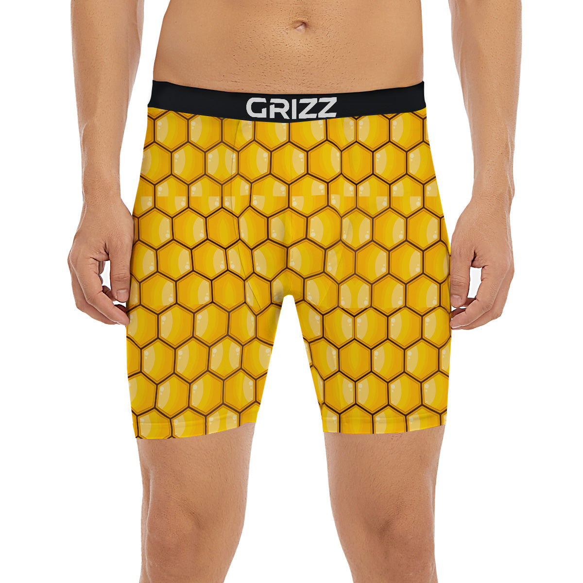Yellow Honeycomb Print Pattern Boxer Briefs-grizzshop