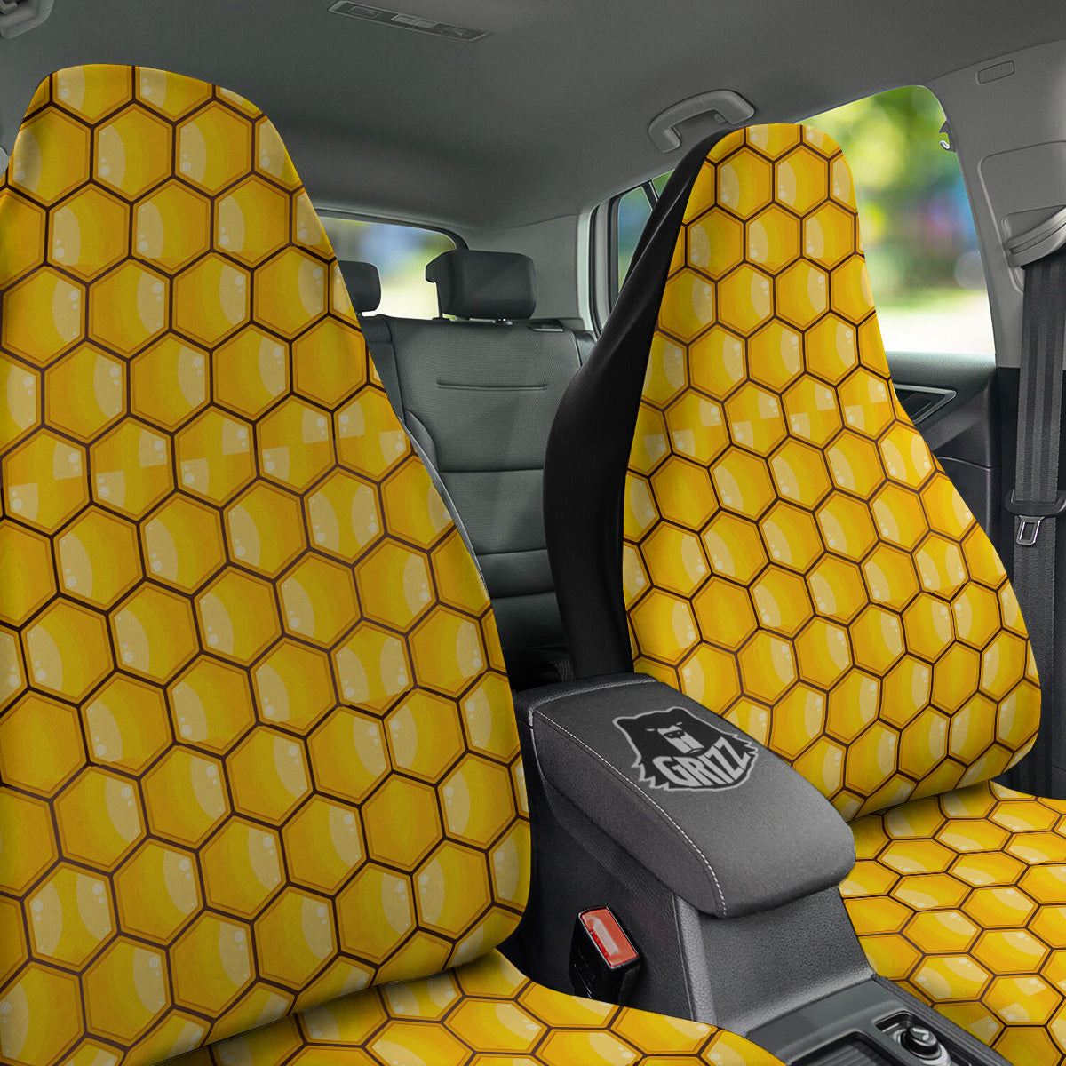 Yellow Honeycomb Print Pattern Car Seat Covers-grizzshop