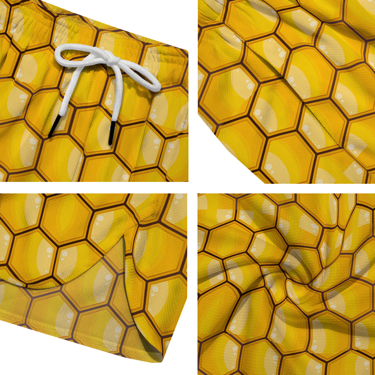 Yellow Honeycomb Print Pattern Men's Running Shorts-grizzshop