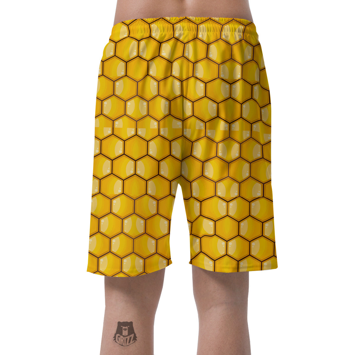 Yellow Honeycomb Print Pattern Men's Shorts-grizzshop