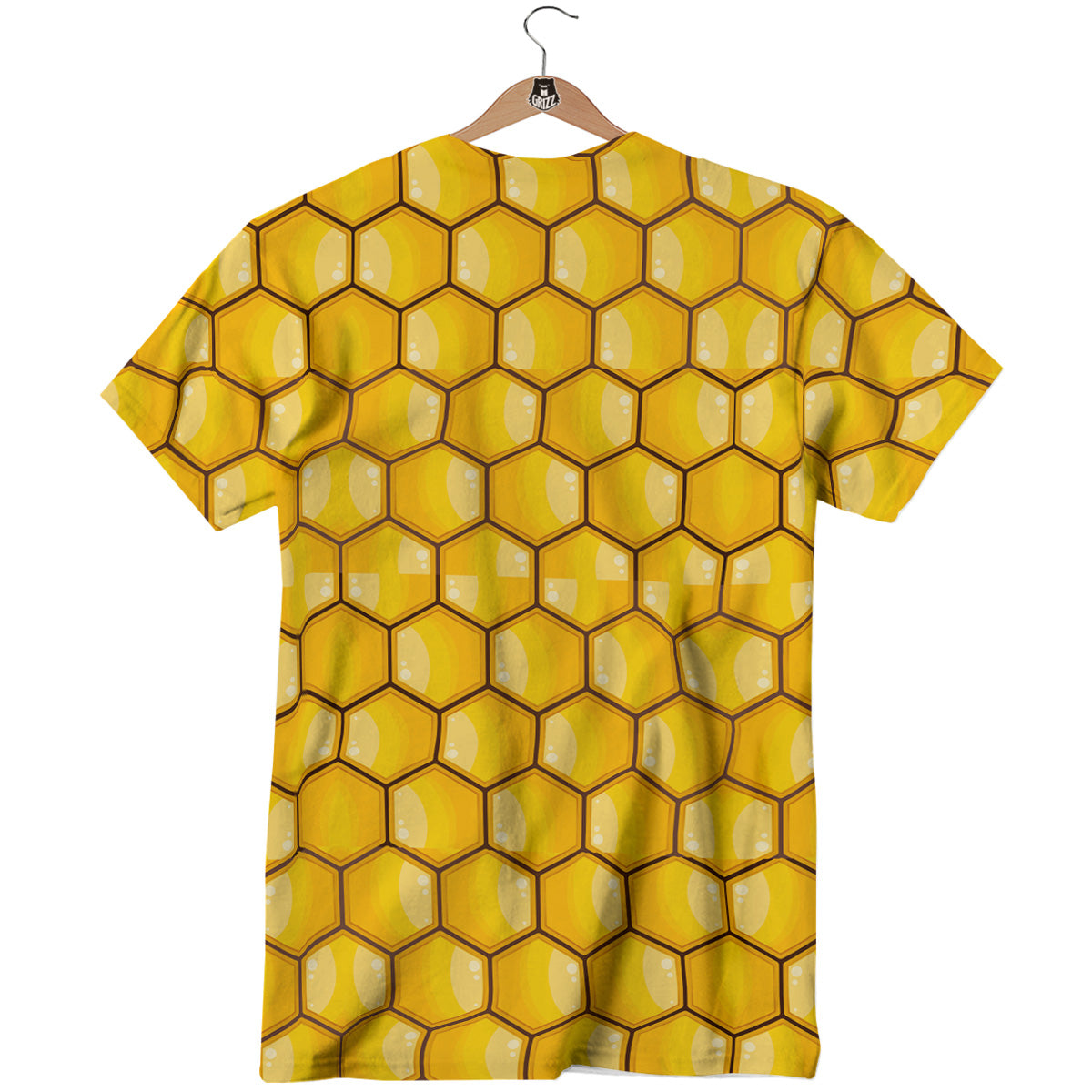 Yellow Honeycomb Print Pattern T-Shirt-grizzshop