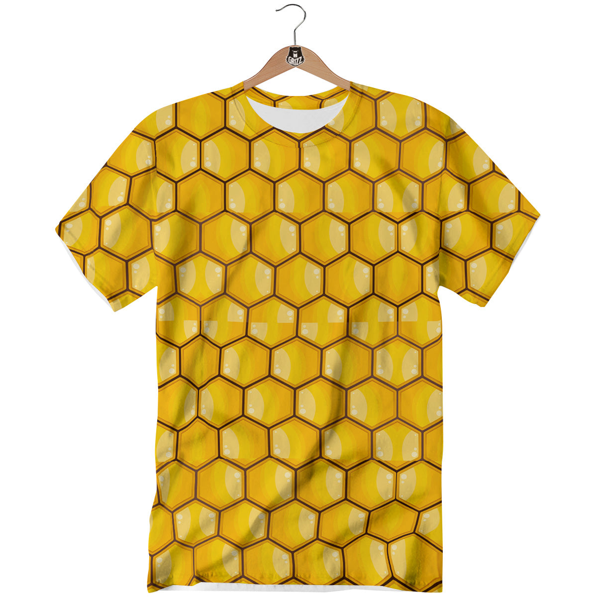 Yellow Honeycomb Print Pattern T-Shirt-grizzshop