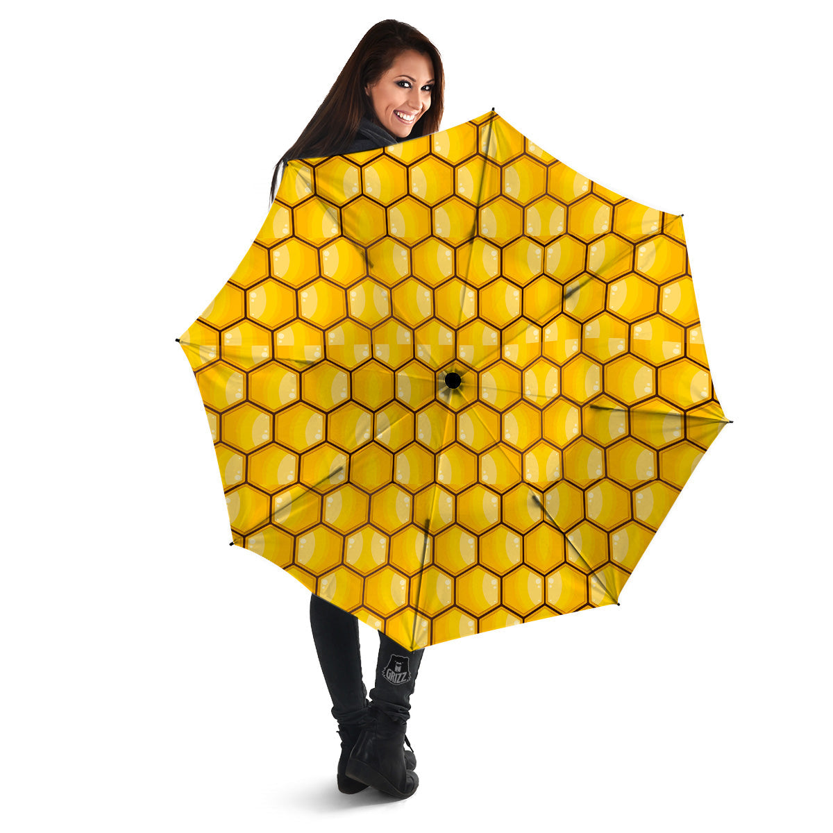 Yellow Honeycomb Print Pattern Umbrella-grizzshop