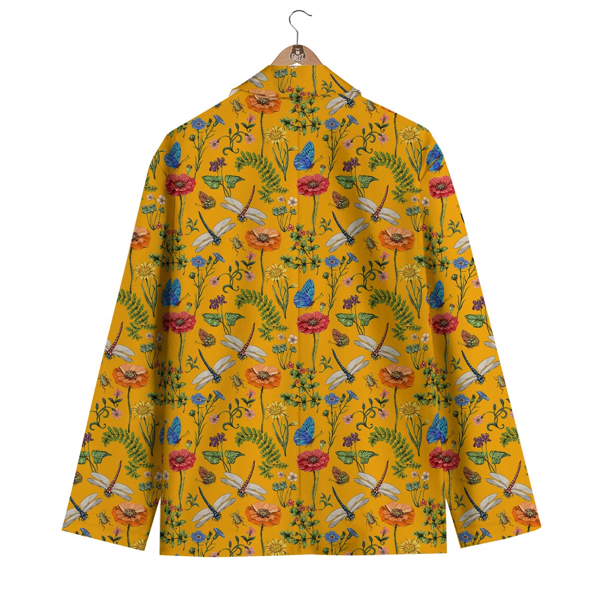Yellow Insect Dragonfly Men's Blazer-grizzshop