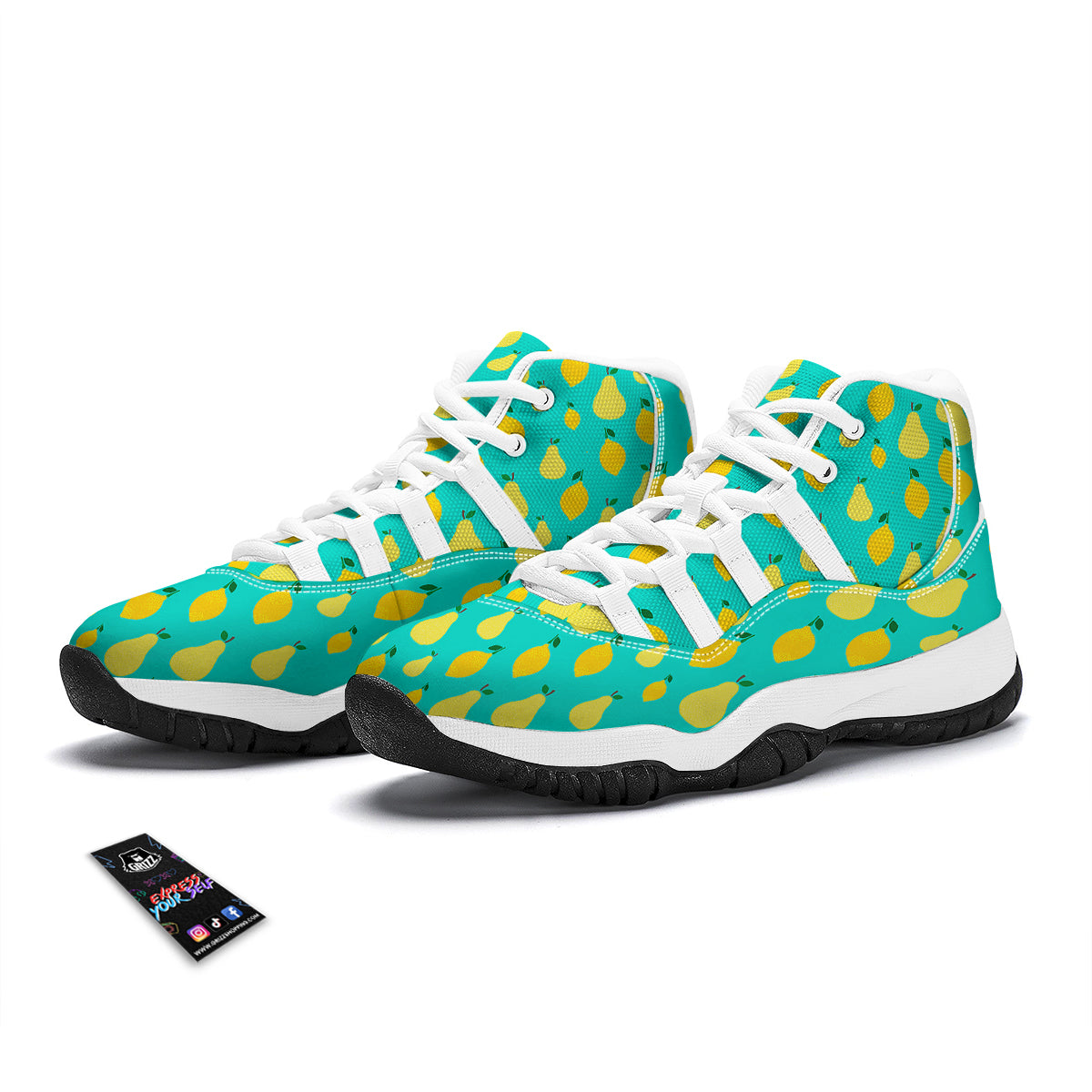 Yellow Lemon And Pear Print Pattern White Bball Shoes-grizzshop